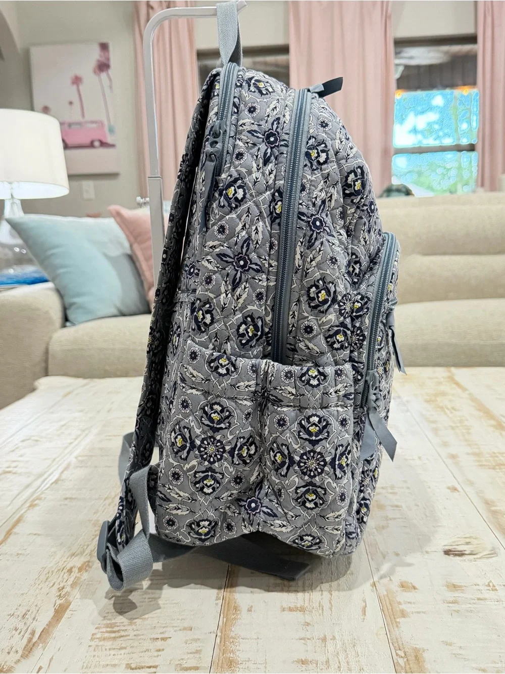Vera Bradley Campus Backpack Quilted Gray Floral Backpack Plaza Tile Laptop Bag